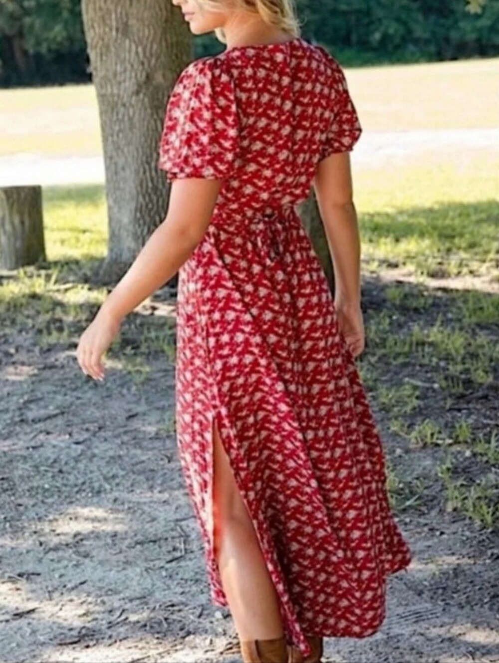 Natural Life Sophia Ditsy Floral Wrap Maxi Dress Red Country Cottagecore Size M - Picture 2 of 15